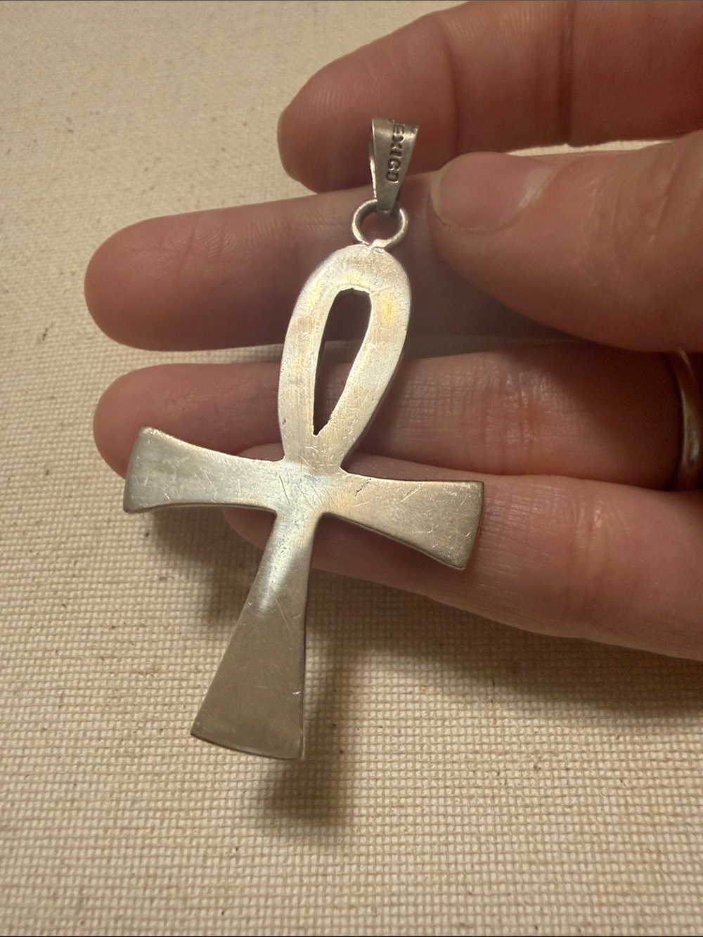 Stunning Large Sterling Silver 925 Mexico Ankh Pendant Necklace